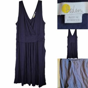 Boden Faux Wrap Dress Womens Size 12R Navy Blue Sleeveless Pockets Jersey Knit